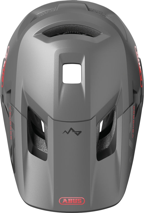 Abus Youdrop FF Ti Silver 48-55 cm. Grå fullface cykelhjelm til børn med kæbebeskytter