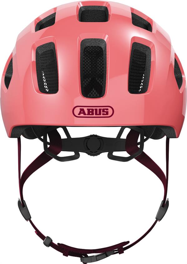 Abus Youn-I 2.0 Living Coral LED lys | koralrød cykelhjelm til børn og unge