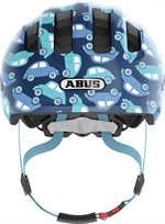 Abus Smiley 3.0 LED Blue Cars. Blå cykelhjälm för barn och baby med bilar och LED-lampa bak