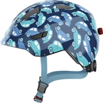Abus Smiley 3.0 LED Blue Cars. Blå cykelhjälm för barn och baby med bilar och LED-lampa bak